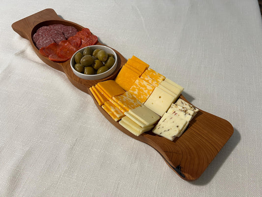 Handcrafted Cherry Wood Cheese & Pepperoni Tray • Charcuterie Board with Compartments • Hardwood Snack Platter • Handmade Serving Tray