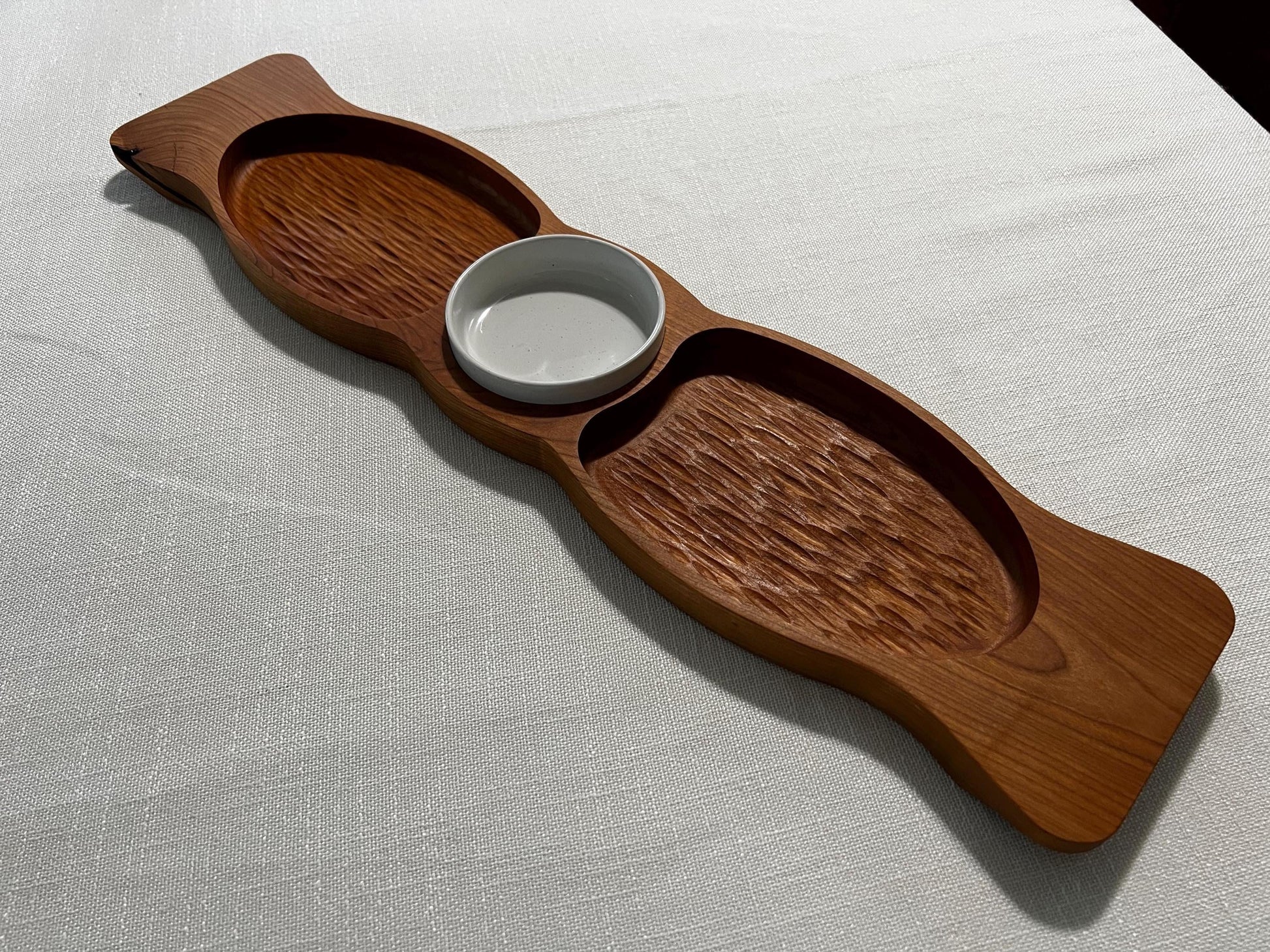 Handcrafted Cherry Wood Cheese & Pepperoni Tray • Charcuterie Board with Compartments • Hardwood Snack Platter • Handmade Serving Tray