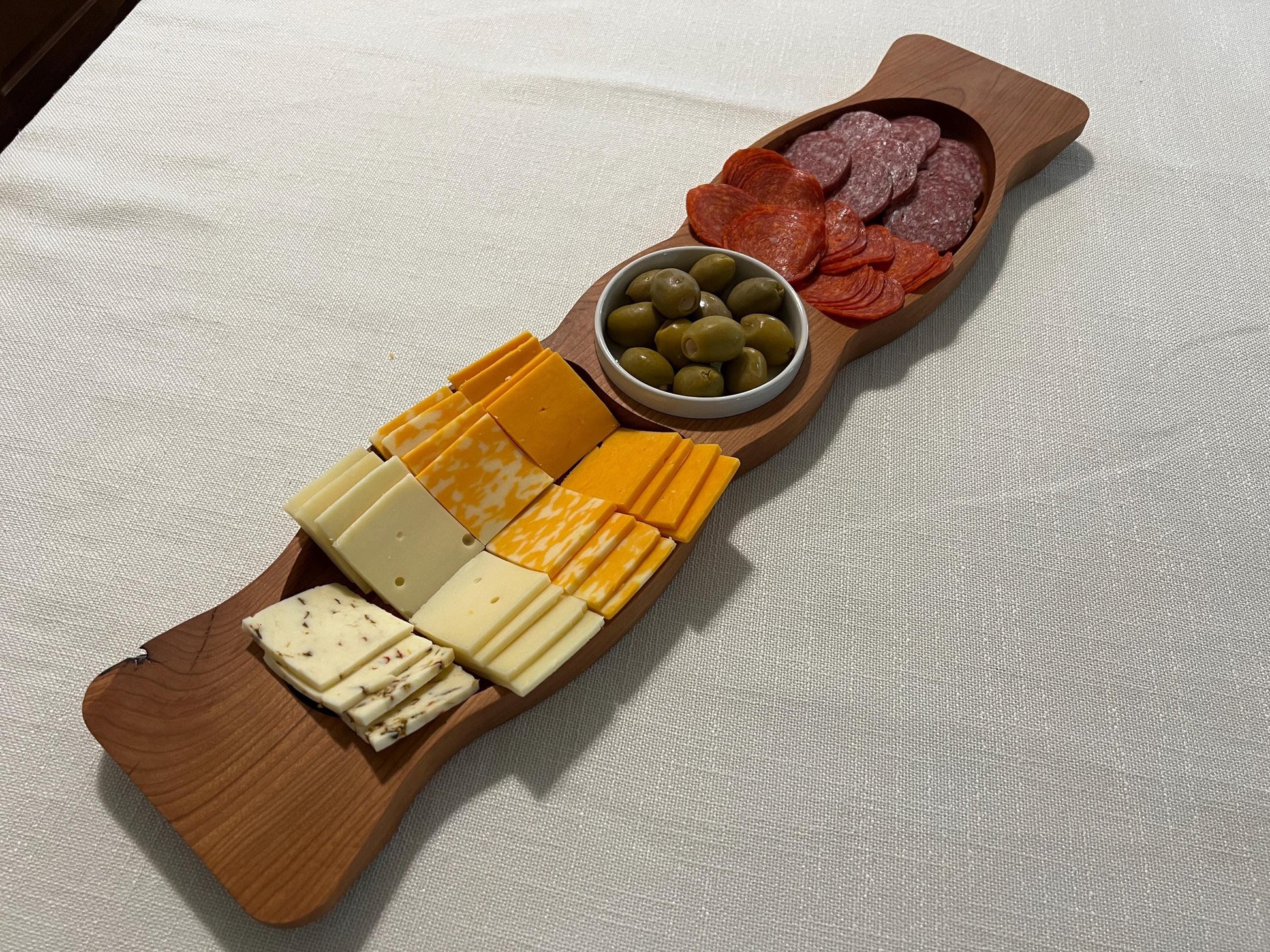Handcrafted Cherry Wood Cheese & Pepperoni Tray • Charcuterie Board with Compartments • Hardwood Snack Platter • Handmade Serving Tray