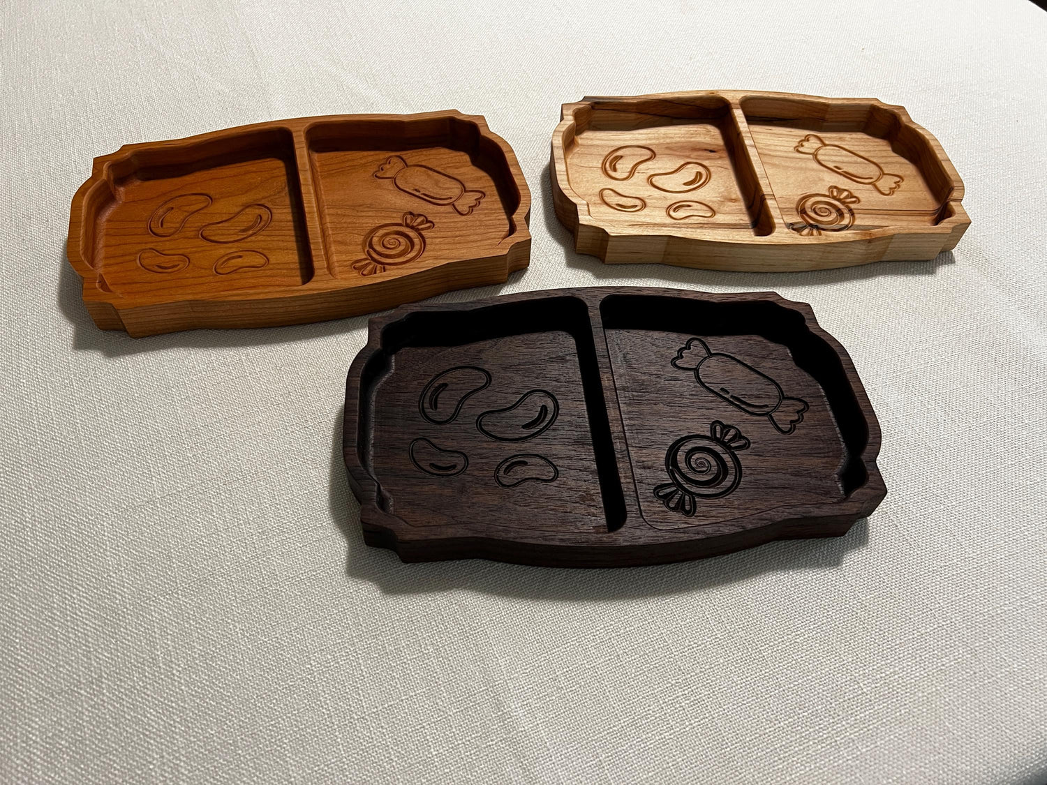 Handcrafted Wooden Candy Dish • Two‑Compartment Snack Tray • Walnut Cherry Maple • CNC Engraved Candy Bowl • Handmade Wood Gift
