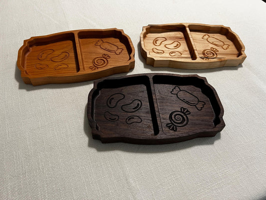 Handcrafted Wooden Candy Dish • Two‑Compartment Snack Tray • Walnut Cherry Maple • CNC Engraved Candy Bowl • Handmade Wood Gift