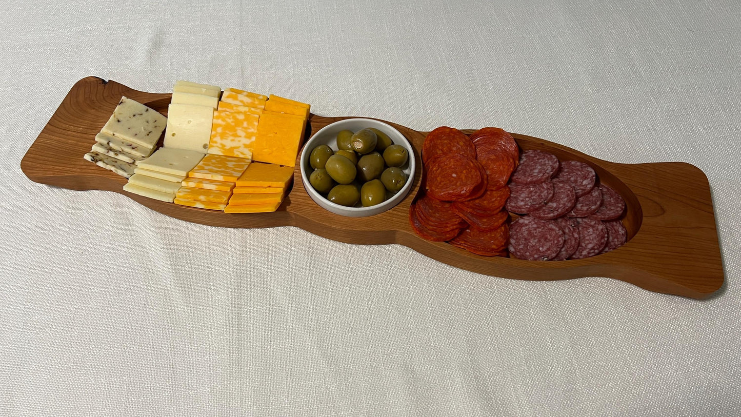 Handcrafted Cherry Wood Cheese & Pepperoni Tray • Charcuterie Board with Compartments • Hardwood Snack Platter • Handmade Serving Tray