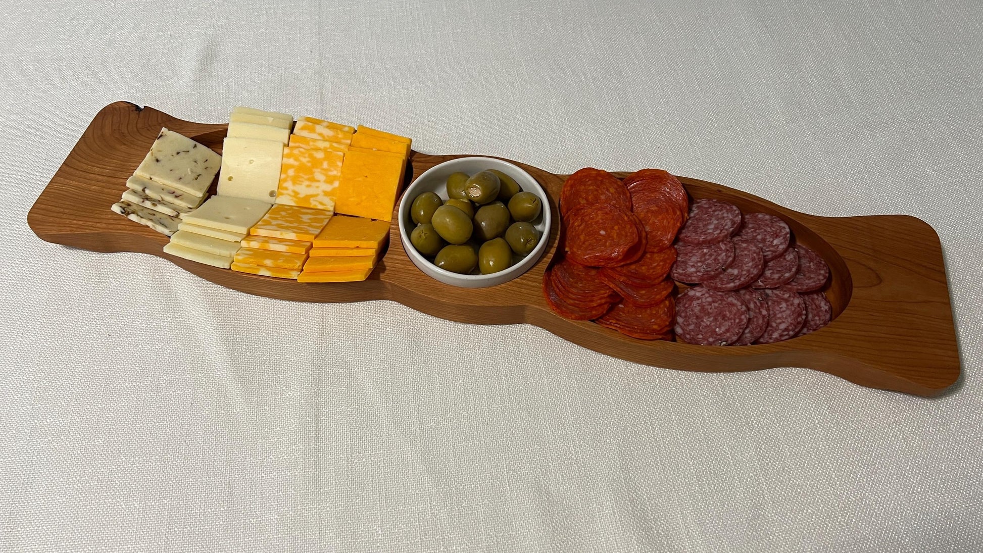 Handcrafted Cherry Wood Cheese & Pepperoni Tray • Charcuterie Board with Compartments • Hardwood Snack Platter • Handmade Serving Tray