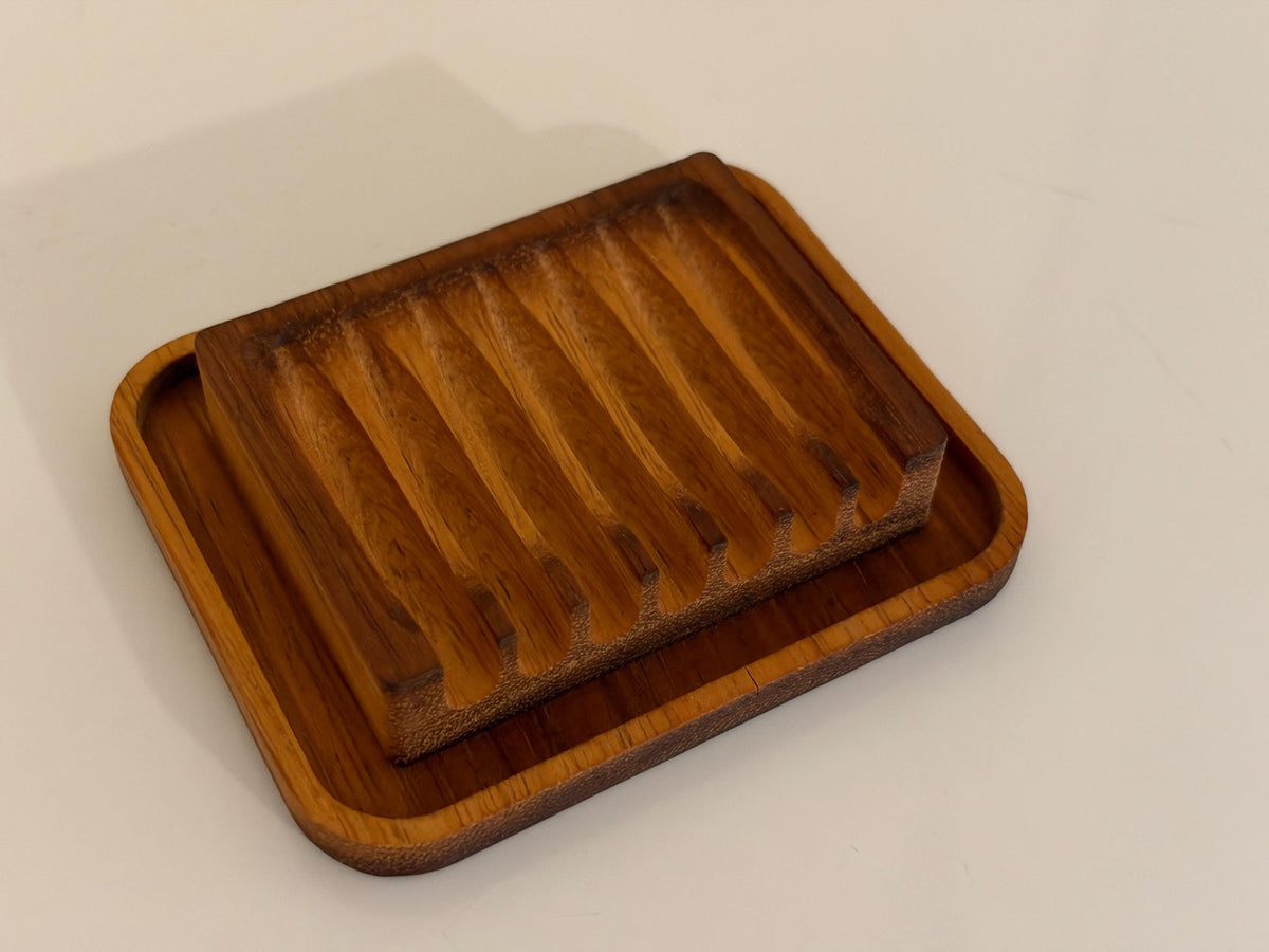Natural Wood Soap Dish / Tray, African Teak (Iroko), self-draining