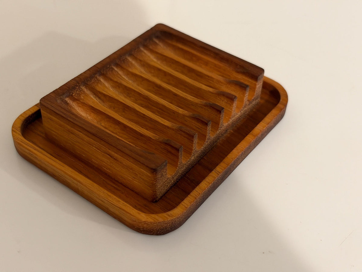 Natural Wood Soap Dish / Tray, African Teak (Iroko), self-draining