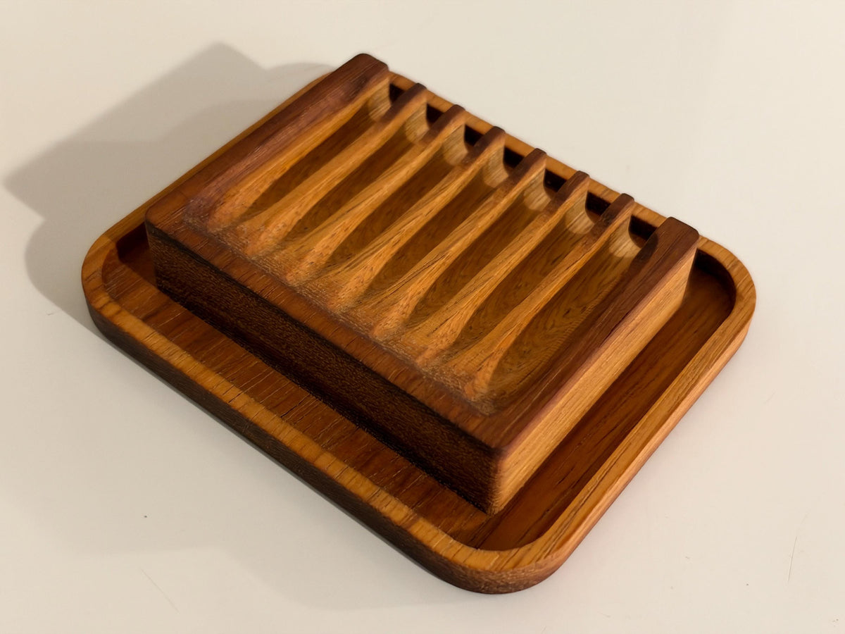 Natural Wood Soap Dish / Tray, African Teak (Iroko), self-draining